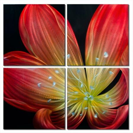 METAL ARTSCAPE 32 X 32 in. Ember Lily 4-Paneled Handmade Metal Wall Art MA10097